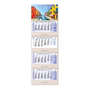 Wooden Venice fourmonths Wall Calendar Kvatro Wood Venice stacked Czech with spiral 2024 - blue