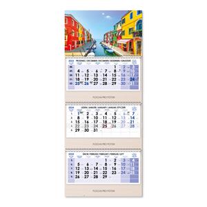 Wooden Venice threemonths Wall Calendar Trio Wood Venice stacked Czech with spiral 2024 - blue