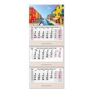 Wooden Venice threemonths Wall Calendar Trio Wood Venice stacked Czech with spiral 2024 - grey