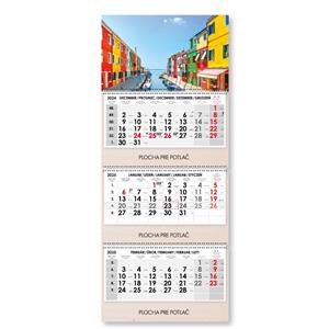 Wooden Venice threemonths Wall Calendar Trio Wood Venice stacked Slovak with spiral 2025 - blue