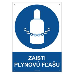 Zaisti plynovú fľašu - bezpečnostná tabuľka s dierkami, plast 2 mm - A4