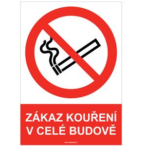 ZÁKAZ KOUŘENÍ V CELÉ BUDOVĚ - bezpečnostní tabulka, samolepka A5