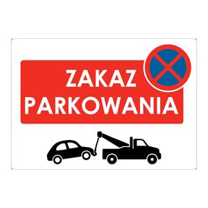 ZAKAZ PARKOWANIA - znak BHP z dziurkami, płyta PVC A4, 2 mm