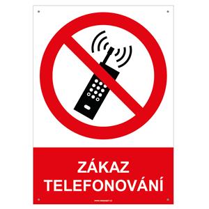 ZÁKAZ TELEFONOVÁNÍ - bezpečnostní tabulka s dírkami, plast A5, 2 mm